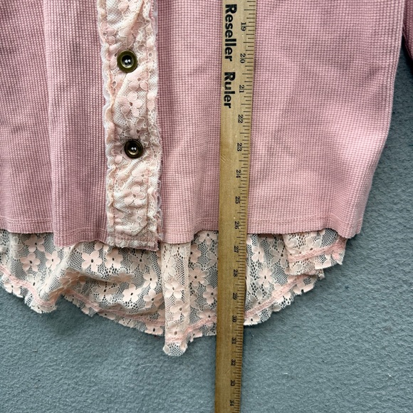 POL Patchwork Lace Dusty Pink Button Up Shirt Top Floral Oversized Boho Size S - Picture 4 of 13